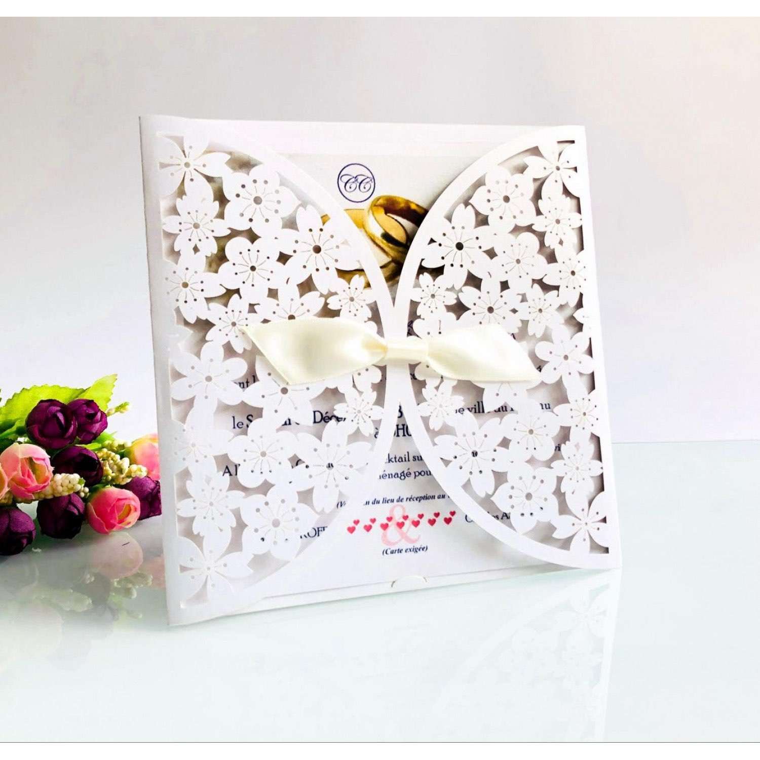 Ivory Invitation Card Laser Cut Paper Elegant Invitation Square Wedding Invitation